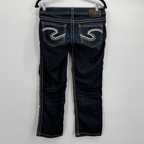 Silver Jeans Tuesday Skinny Crop Womens 27 Dark Wash Embroidered Stretch Denim - Picture 4 of 14